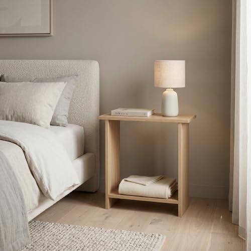 Narrow Side Table for Living Room, Slim End Table for Small Spaces Between Couch, Recliner or Armchair, 2 Tier Skinny Table with Open Shelf, Engineered Wood Sofa Beverage Thin Stand (Natural) - color: Natural