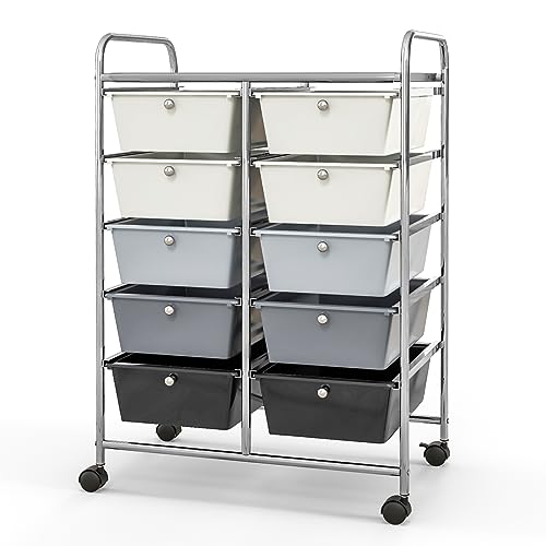 10-Drawer Rolling Cart with Drawers, Storage Cart with Universal Wheel & Metal Frame, Multipurpose Mobile Trolley Utility Cart for Makeup Kitchen Office Play Room (Gradient Gray) - color: Gradient Gray