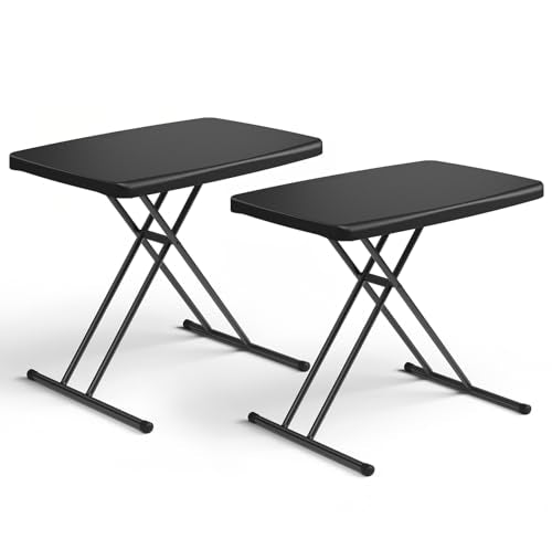 Folding Table 2 Pack,30 Inch-Small Desk Adjustable Height TV Tray for Laptop, Couch, Camping - Heavy Duty Utility Foldable Table for Small Spaces, No Assembly Required, Black Granite - color: Black, size: 30in-2pack
