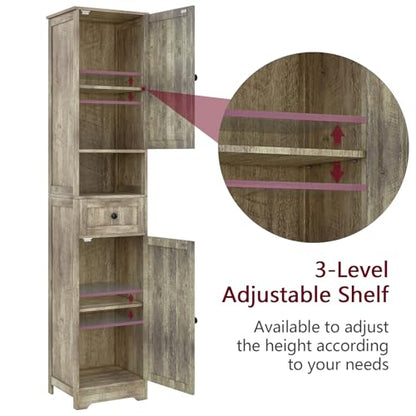 Tall Bathroom Cabinet,Storage Cabinet with 5 Shelves & 1 Drawer, with Adjustable Shelve, for Bathroom, Kitchen, Entryway, Living Room (Gray) - color: Grey