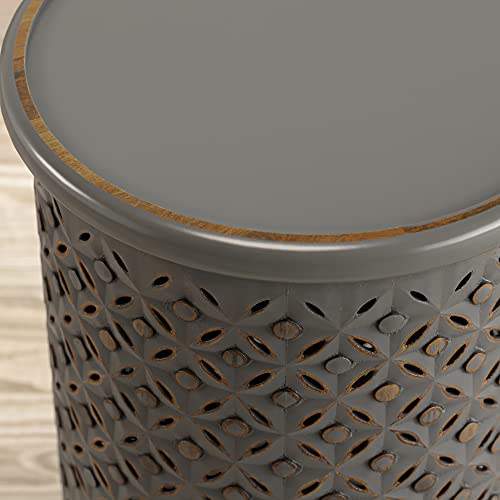 Jofran Global Archive Mango Wood Handcrafted Solid Hardwood Drum Table, 17" W X 17" D X 23" H, Grey Finish, (Set of 1), Antique Gray - color: Antique Gray