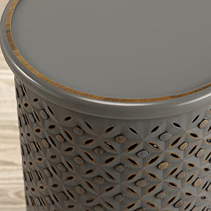 Jofran Global Archive Mango Wood Handcrafted Solid Hardwood Drum Table, 17" W X 17" D X 23" H, Grey Finish, (Set of 1), Antique Gray - color: Antique Gray