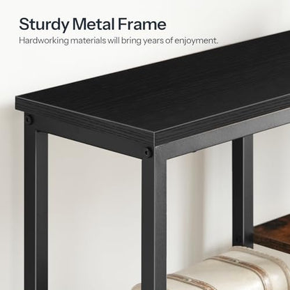 HOOBRO Narrow Console Table, Sofa Table, 4-Tier Industrial Entryway Table with Metal Mesh Shelf, Hallway Table with Adjustable Feet, for Entryway, Living Room, Hallway, Black BB79XG01 - color: Black