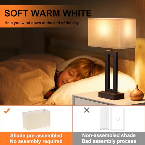 Seealle Bedroom Lamps for Night Stands - Touch Control, 3 Way Dimmable, USB C+A Charging, LED Bulbs, Easy Assembly - color: A. Beige&Black, size: Medium(19.6in)