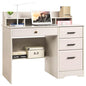Computer Desk with Drawers and Hutch, Farmhouse Home Office Desk, Wood Student Desk with File Drawer for Bedroom, Writing Table for Small Space, Warm White - color: Warm White