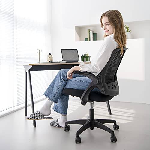 NEO CHAIR Office Desk Chair Computer Gaming Ergonomic Lumbar Back Support with Flip-up Padded Armrest Adjustable Height and Wheels for Home Vanity Bedroom Study (All Black) - color: All Black