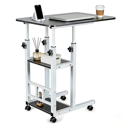 Adjustable C Table,Over Bed Table with Wheels,Rolling Side Table, Over Bed Table with Wheels, Bedside Table, for Sofa Side Small Space, Stable Multi Storage Desk, Black - color: Black