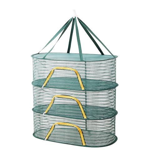 Foldable Drying Net for Vegetables, Fish, and Dehydrated Goods, Multi-tiered Food Drying Net, Versatile Drying Rack, Windproof Design, Zipper Closure for Insect Protection (Dark green, Triple Layer) - color: Dark Green, size: Triple Layer