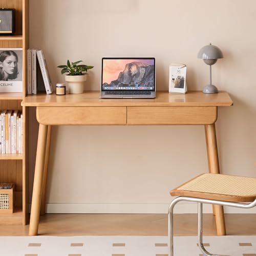 Solid Wood Desk, Mid Century Modern Home Office Desk, Computer Desk with Drawer for Writing Study Vanity 41.33" W - color: Natural-rubberwood, size: 41"W