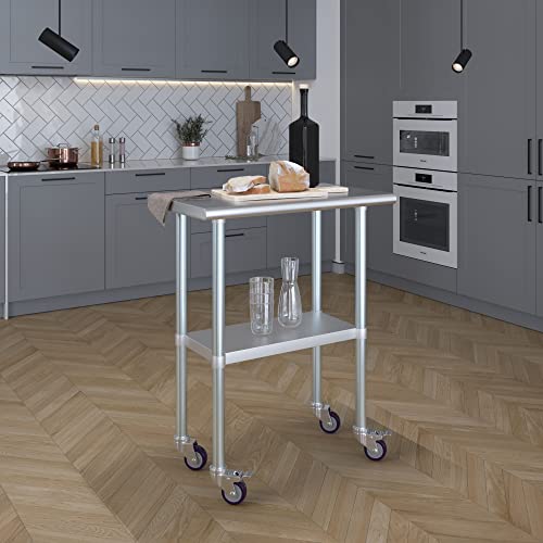 AmGood 30" Long x 18" Deep Stainless Steel Table with Casters - size: 30" Long x 18" Deep