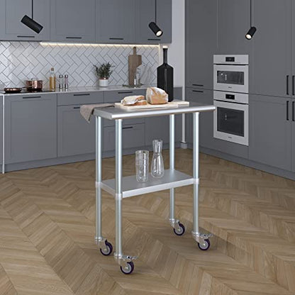 AmGood 30" Long x 18" Deep Stainless Steel Table with Casters - size: 30" Long x 18" Deep