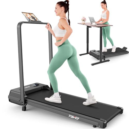 FUNMILY Upgrade Walking Pad Folding Treadmill with 12%/15% Incline & Handle Bar, 3.5HP Foldable Under Desk Compact Treadmills for Home/Office/Gym, 400+lb Capacity, Shock Absorption - color: Gloss Black
