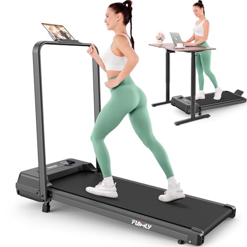 FUNMILY Upgrade Walking Pad Folding Treadmill with 12%/15% Incline & Handle Bar, 3.5HP Foldable Under Desk Compact Treadmills for Home/Office/Gym, 400+lb Capacity, Shock Absorption - color: Gloss Black