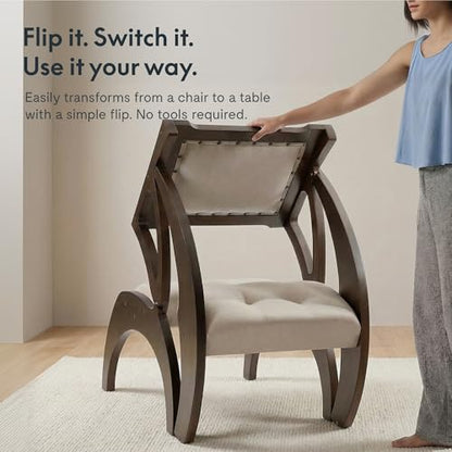 FLEXISPOT 3-in-1 Convertible Chair to Table with 2 Seats,Desk and Chair Set for 2, Upholstered Accent Chair with Solid Wood Frame, Easy Flip Design, Space Saving Furniture for Small Apartments - size: Convertible Chair for 2