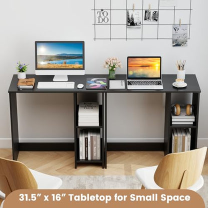 Giantex Small Desk with Storage, 31.5 Inch Home Office Computer Desk with Shelves, Space Saving Study Writing Desk, Modern Simple Laptop Desk for Small Spaces (Black) - color: Black