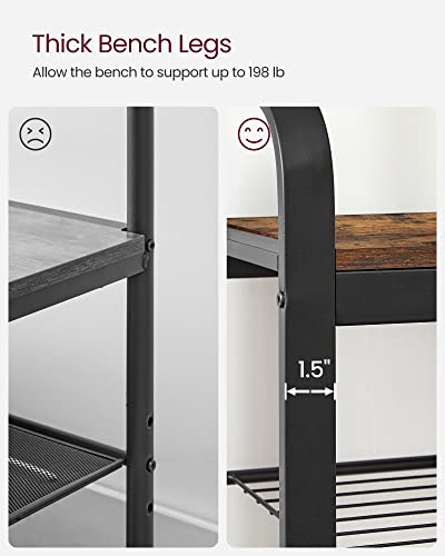 VASAGLE Coat Rack, Hall Tree with Shoe Bench for Entryway, Entryway Bench with Coat Rack, 4-in-1, with 9 Removable Hooks, a Hanging Rod, 13.3 x 33.1 x 72.1 Inches, Rustic Brown and Black UHSR400B01 - color: Rustic Brown + Black, size: 33.1"W