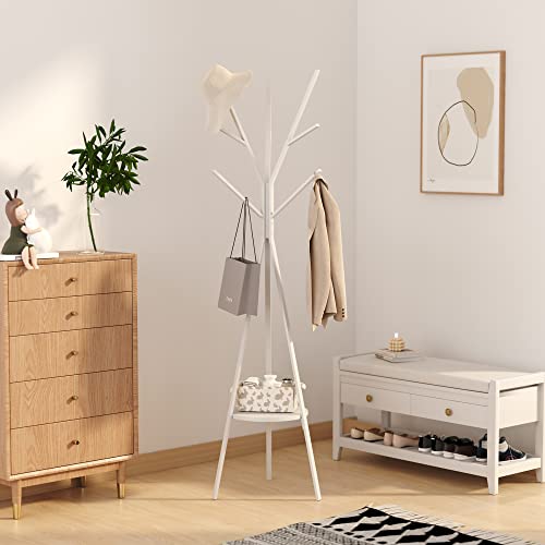 HOME BI Coat Rack Hat Stand Free Standing Display Hall Tree Metal Hat Hanger Garment Storage Holder with 9 Hooks for Clothes Hats and Scarves in White,17.72" Wx17.72 Dx70.87 H - color: White