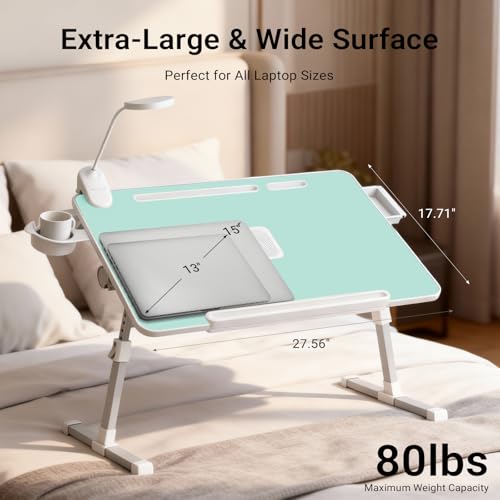 iXTRA Adjustable Laptop Lap Desk with Cooling Fan USB Light for Adults - color: Green,70x45cm
