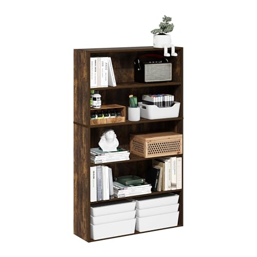 Furinno PASIR Book Shelf, 5-Tier Bookshelf, Bookcase with Open Shelf, 9.4 x 31.5 x 52.7, for Living Room, Bedroom, Home Office, Amber Pine - color: Amber Pine, size: 5-Tier