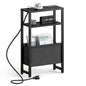 Narrow Side Table with Charging Station, Slim End Table with Magazine Rack, Bedside Table for Small Spaces, 3 Tier Sofa Couch Table Nightstand for Living Room, Bedroom, Black LET503BE - color: Black, style: With Charging Station