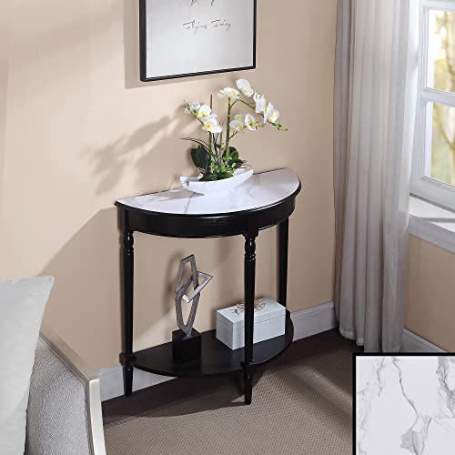 Convenience Concepts French Country Half-Round Entryway Table with Shelf, White Faux Marble/Black - color: White Faux Marble/Black