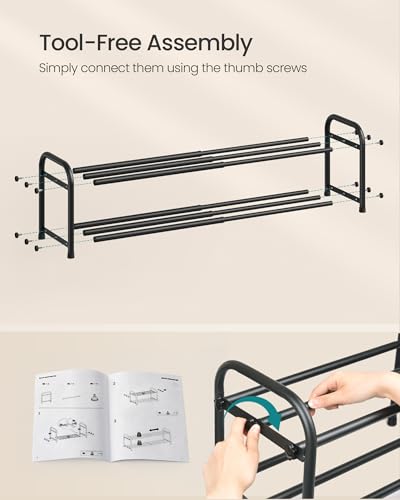 SONGMICS Expandable Shoe Rack, Adjustable Shoe Organizer Storage Shelf, Sturdy and Heavy-Duty, for Closet, Entryway, Living Room, 2-Tier, Ink Black ULMR026BD01 - size: 2 Tiers (11.9"H)