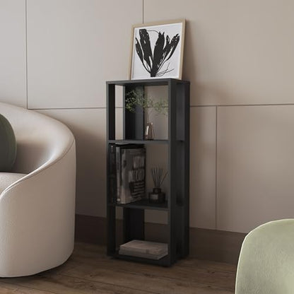 16" Storage Cabinet with 3-Open-Shelves, Practical Cabinets with Melamine Coating, Multifunctional Bookcase with Sturdy Construction for Vertical Use, Black