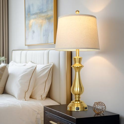 Touch lamp for Night Stands - 29.5" Tall Bedside Lamp with USB C+A, 3 Way Dimmable Bedroom Lamps, Gold Metal Table Lamps for Living Room, Single Gold - color: Gold-1P