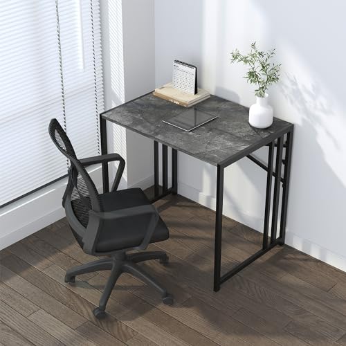 Lutown-Teen Small Folding Computer Desk 32 inch, Writing Gaming Computer Desk for Small Spaces, No Assembly Required Office Desk, Grey - color: Grey, size: 32 Inch