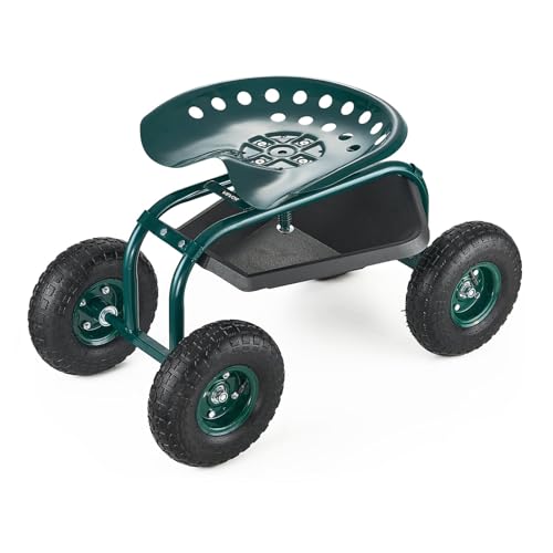 VEVOR Rolling Garden Cart with Swivel Seat, Heavy Duty Garden Seat with Storage Basket & Tool Tray, 300 lbs Weight Capacity, Outdoor Utility Gardening Stool Scooter for Lawn Yard Planting Weeding - color: Black