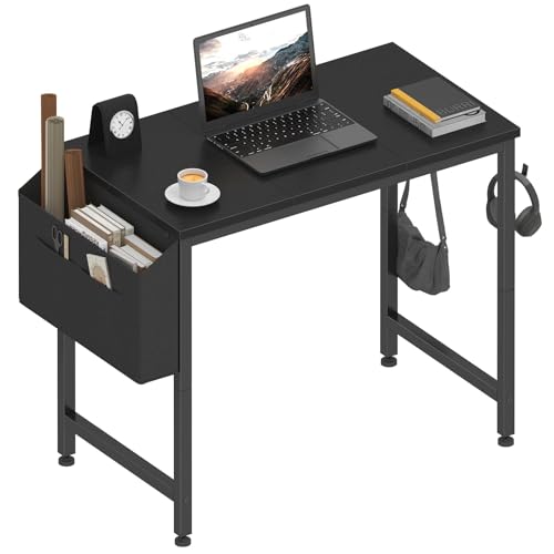 Lufeiya Small Desk for Small Spaces, 32 Inch Kids Girls Study Writing Desks for Bedroom, Simple Modern Laptop PC Little Side Table with Storage Bag Headphone Hooks, Black - color: Black, size: 31"