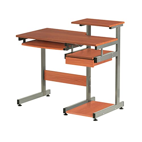 Techni Mobili 38"W Desk with Printer/Keyboard Tray & CPU Platform, Cherry | Compact workstation, home office computer desk, CPU storage, pull-out keyboard tray, small space furniture