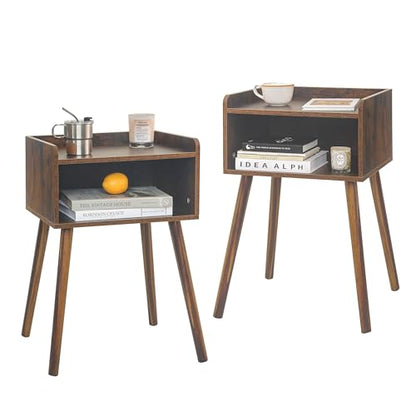 MaxSmeo Night Stand Set 2, Mid Century Modern Side Table Bedroom with Storage, Small End Bedside Table Set of 2 with Solid Wood Legs for Living Room, Office Small Spaces (Rustic Brown) - color: 2 Pack Rustic Brown