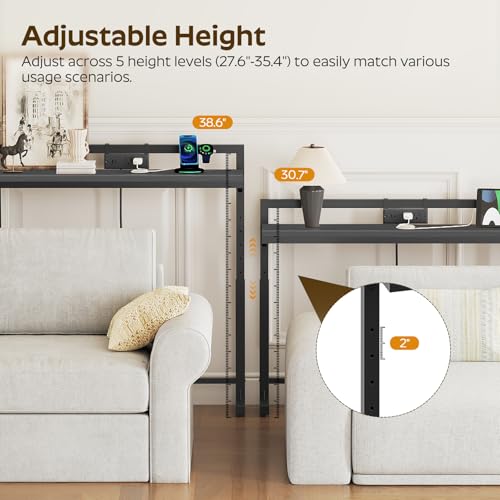 78.7'' Narrow Console Table with Adjustable Height (27.6''-35.4''), Behind Couch Table Skinny with Outlet, Long Entryway Table, Couch Table Behind Sofa for Living Room, Black CT22UBB - color: Black, size: 78.7"L x 6.7"W x 27.6"H - 35.4"H