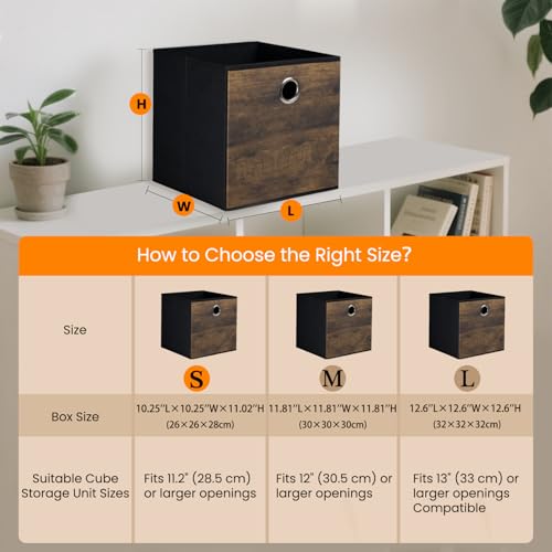 4 Pack Durable Storage Cube Bins with Wood Grain,Thickened Fabric Box,Storage Baskets for Open Shelf,Bookcase,Closet,Storeroom,Bedroom,Living Room,Nursery,Office,Dorm, 10.2x10.2x11in (Small) - size: 4Packe-10.2in x 10.2in x 11in