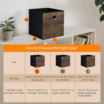 4 Pack Durable Storage Cube Bins with Wood Grain,Thickened Fabric Box,Storage Baskets for Open Shelf,Bookcase,Closet,Storeroom,Bedroom,Living Room,Nursery,Office,Dorm, 10.2x10.2x11in (Small) - size: 4Packe-10.2in x 10.2in x 11in