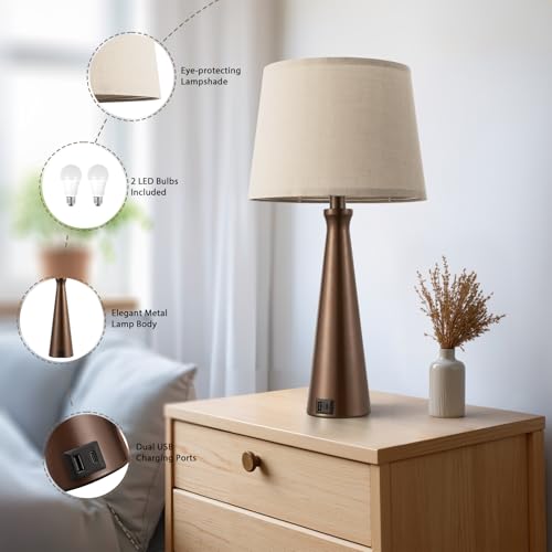 Seealle Modern Table Lamps Set of 2 - Touch Bedside Lamp for Nightstand with Dual USB C+A,3-Way Dimmable Brown Nightstand Lamps for Living Room Bedroom End Table with Oat Shade(Bulb Included) - color: F. Brown-Oat