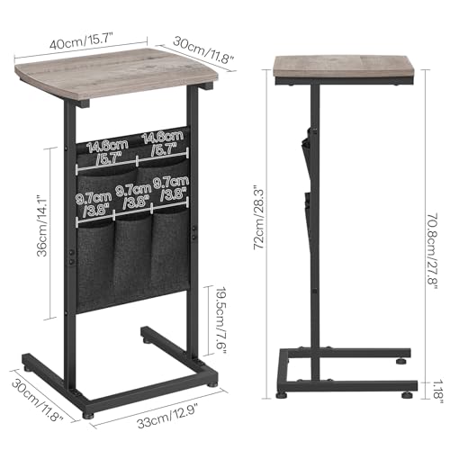 HOOBRO C Shaped End Table, 28.3" Side Table for Small Spaces, Couch Table, Slide Under Sofa Tray Table, Storage Bag, for Living Room, Bedroom, Greige and Black BG40SF01 - color: Greige + Black