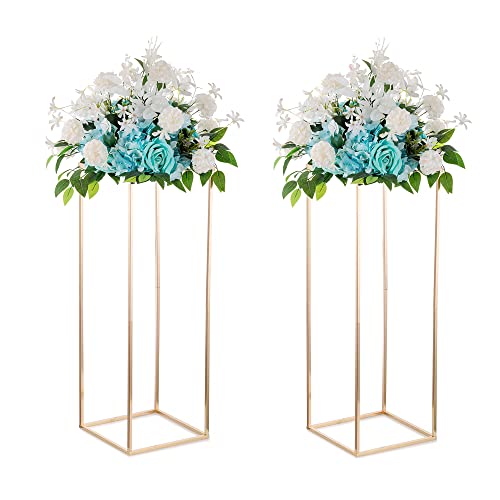 Gold Tall Stand for Wedding: 34.5in, With Metal Panel, Packs of 2 | Columnar Cube Shape, Easy to Assembly, Flowers Cakes Drinks Display Table Centerpieces for Wedding Party Event - color: Gold-2PSC, size: 31.5 inches - 2 Pcs