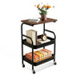 3 Tier Rolling Cart with Walnut Table Top, Sturdy Metal Storage Cart with Lockable Wheels, Multi-Purpose Mobile Shelf for Kitchen, Bedroom, Snacks, Coffee, Craft, Makeup, Garage (Black) - color: Black