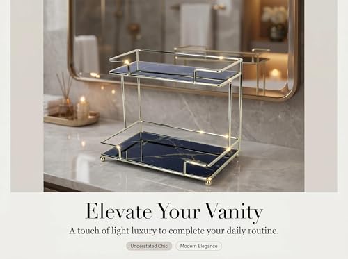 Simmerstone Perfumes Display Shelf, 2 Tier Bathroom Vanity Tray for Comestic, Makeups, Toiletries and Skincare, Multifunctional Cosmetic Storage Rack for Dresser and Countertop