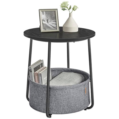 VASAGLE LILEA Collection - Small Round Side End Table, Modern Nightstand with Fabric Basket, Ebony Black and Slate Gray ULET223B01 - color: Ebony Black + Slate Gray, size: Round + 1 pack