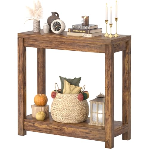 Besiost 32" Farmhouse Wood Entryway Table Narrow Console Table with Storage Behind Couch Sofa Table with Shelves Entry Way Table with Open Storage, Easy Assembly, Rustic Brown - color: Rustic Brown, size: 32"(L)*31.3(H)