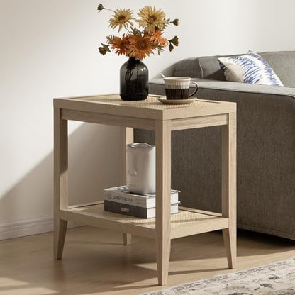 SICOTAS Rattan Nightstand Bedside Table - Farmhouse Boho Narrow Accent End Table with 2 Open Rattan Shelves for Bedroom, Living Room, Small Spaces - Light Oak - color: Reclaimed Light Oak, size: 1 Piece