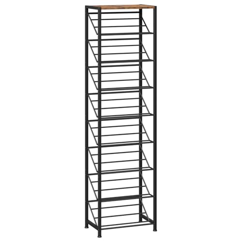 HOOBRO Narrow Shoe Rack for Small Spaces, Slanted Shoe Organizer for Entryway, Slim Angled Shoe Storage Rack for Closet, Space Saving 9 Tier Shoe Shelf Holds 8-16 Pairs, Rustic Brown BF92XJ01 - size: 9 Tier ( 60.6"H)