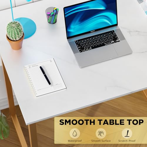Dkelincs 32 Inch Small Computer Desk Home Office Desk Writing Desk Modern Simple Style Study Work Table with Metal Frame, Easy Assembly, Adjustable Feet, Water-Resistant, Scratchproof Surface, Gold - color: Gold, size: 32 Inch