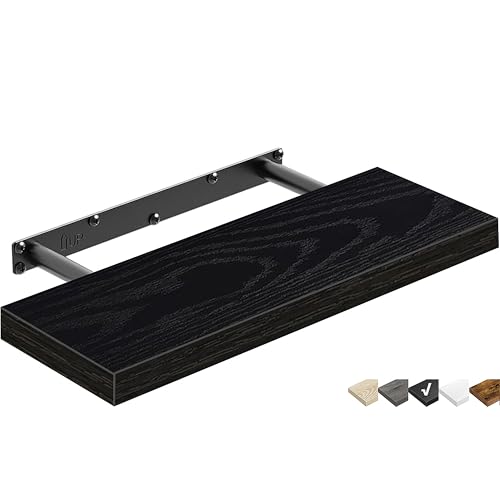 QEEIG Floating Shelf for Wall Bathroom Shelves Bedroom Kitchen Living Room Farmhouse Small Book Shelf 16 inch Set of 1, Black (015-B1) - color: B. Black, size: 15.7" x 6.7"