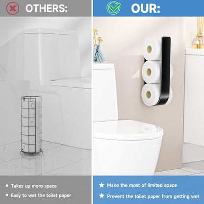 Toilet Paper Storage Wall Mount, Toilet Paper Holder Stand for 3 Rolls Tissue, Metal Extra Toilet Paper Storage Holder, Tissue Roll Holder for Rv, Bathroom,Black (1pack)