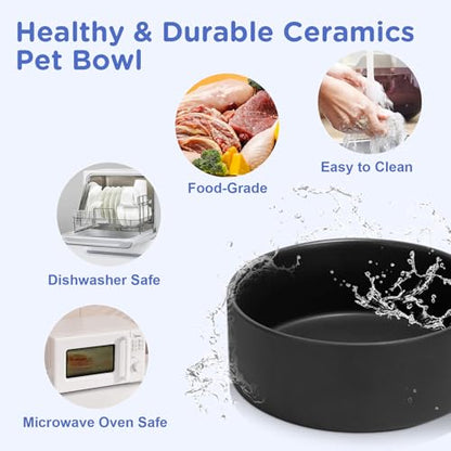 SPUNKYJUNKY Elevated Dog Bowls Ceramic, 6.1'' Dogs and Cat Food Water Bowls Raised with Non-Slip Bamboo Stand for Medium Sized Breed Microwave Dishwasher Safe - 28.7 OZ,Black - color: Black, size: 6.1 in - 3.6 cups