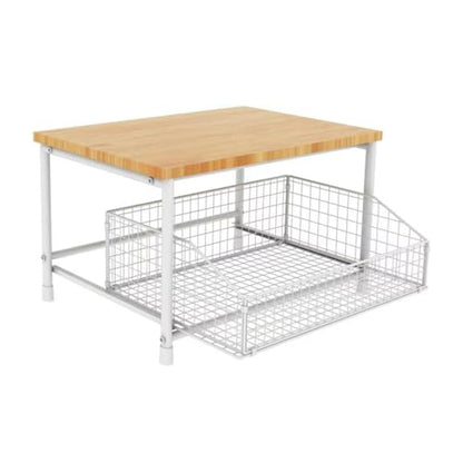 Kitchen Counter Shelf, Small Kitchen Shelf Microwave Stand with Bottom Storage Basket, Storage Microwave Shelf for Office, Living Room, Bedroom(White) - color: White